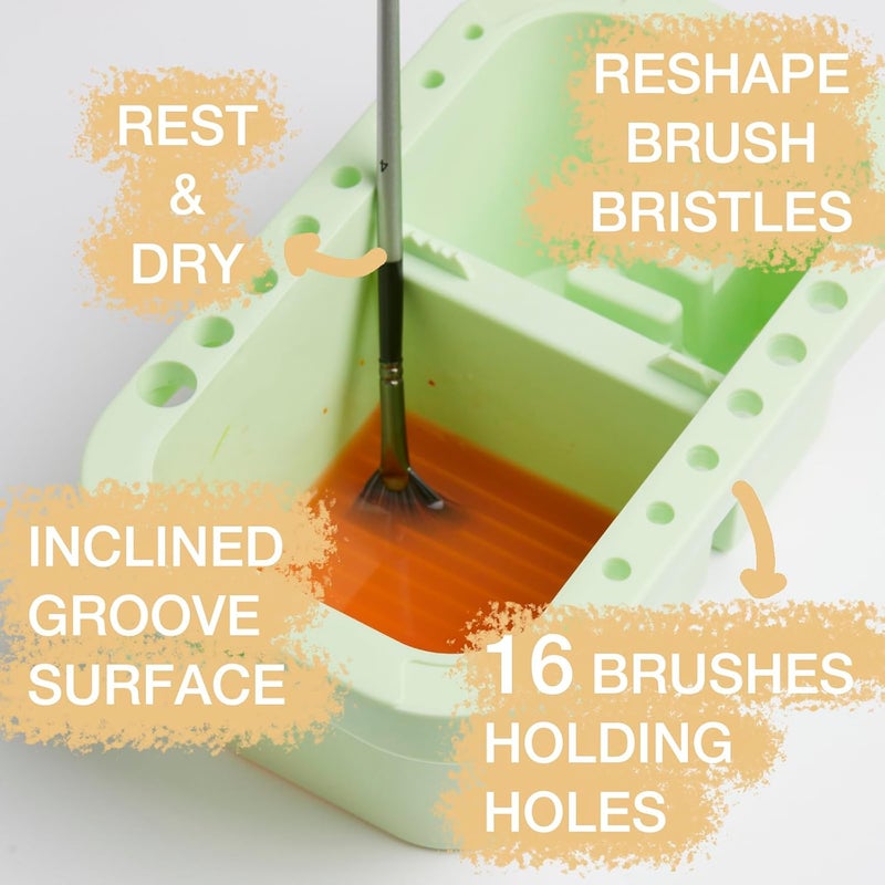 SEVENTY Paint Brush Washer, Artist Basin with Lid & Sponges, Oil Painting Studio Organizer for Acrylic, Watercolor, and Water-Based Paints(Green) - Image 3